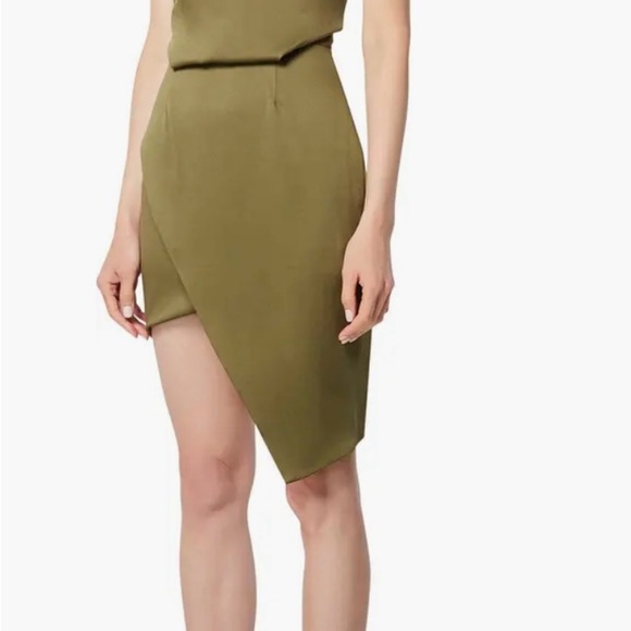 ELLIAT | Camo Asymmetric Satin Cocktail Dress in Khaki Green, NWT, Large - Picture 3 of 4